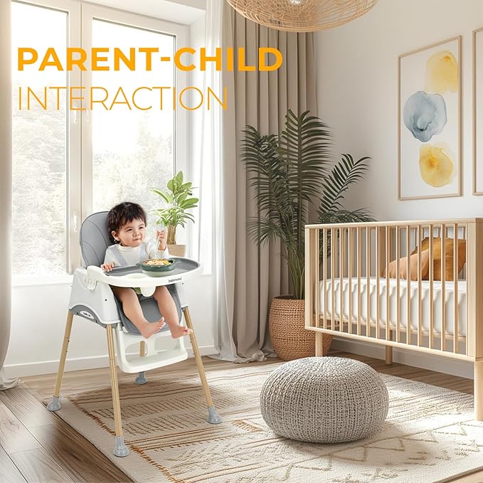 3 in 1 High Chairs for Babies and Toddlers, Convertible High Chair, High Chair with Foot Rest and Double Tray, Easy to Clean, Compact and Versatile, Perfect for Growing Kids, Gray-CubbioJoy