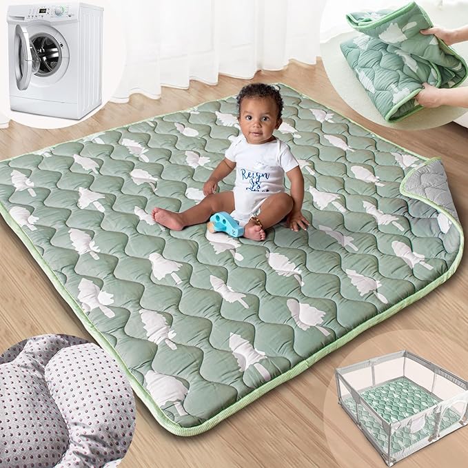 Baby Play Mat, 50x50 Playpen Mat with Super Soft Touch, Activity Mats with Upgraded Anti-Slip Bottom, Machine Washable Crawling Mats for Floor & Picnic(Trees)-CubbioJoy