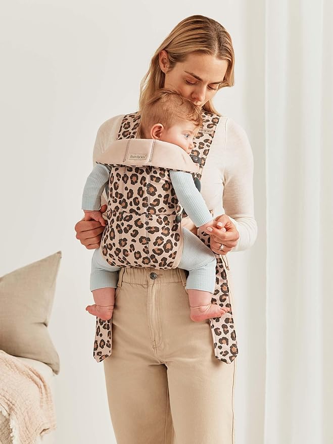 BabyBjörn Baby Carrier Mini, Cotton, Beige/Leopard | Newborn Carrier (7-25 lbs), Ergonomic, Easy-to-Use-CubbioJoy