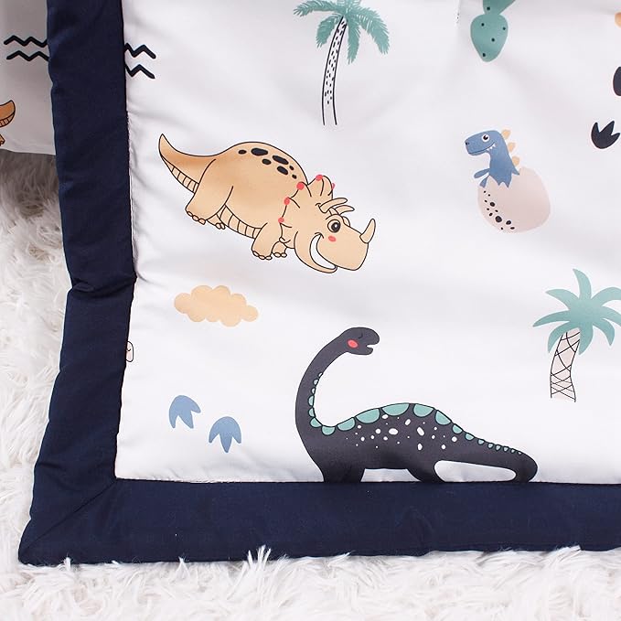 Belsden Dinosaur 3 Piece Crib Bedding Set for Baby Boys Girls, Classic Nursery Bedding Essential Including Comforter, Crib Sheet and Crib Skirt, Ultra Soft Cozy, Dino-CubbioJoy
