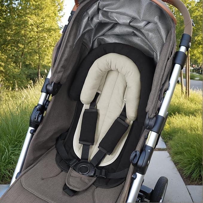 COOLBEBE Upgraded Babybody Support & Strap Covers Set for Newborn Infant Toddler - Extra Soft Breathable Car Seat Insert Cushion Pad, Perfect for Carseats, Strollers, Swing, Black-CubbioJoy