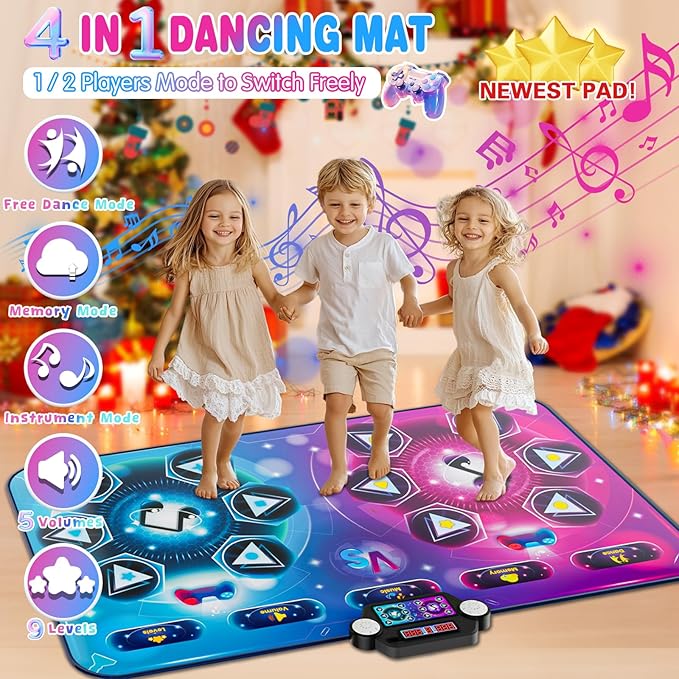 Dance Mat Toy Gift for Kids ages 3-12, Dancing Music Playmat with 12 Key, Large Size (59*38 in), Double User Challenge Game Christmas Birthday Gift for Girls Boys 5 6 7 8 9 10 11 12 Year Old-CubbioJoy