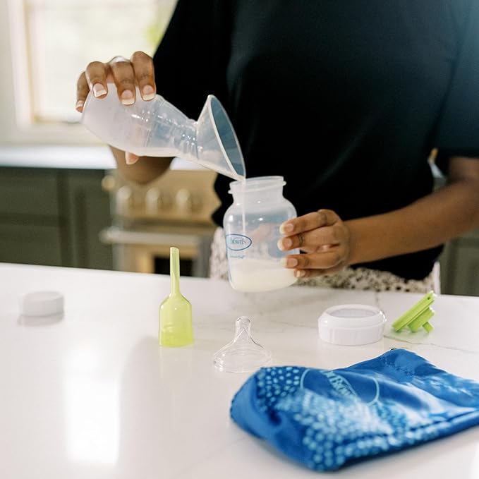 Dr. Brown's 100% Silicone One-Piece Breast Pump,Hands-Free Breast Milk Collector with Anti-Colic Options+ Baby Bottle (4 oz/120 mL),Level 1 Nipple,Travel Lid and Travel Bag-CubbioJoy