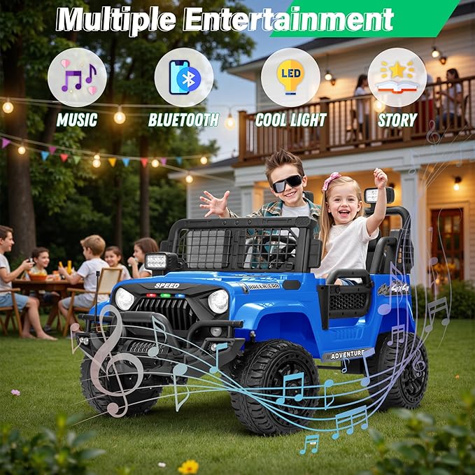 2 Seater Ride On Car Truck with Remote Control XL, Kids 24V Battery Powered Electric Vihicle w/21 in Seat, 3 Speeds, 2WD/4WD Switichable, Shock Absorbers,Bluetooth, Flower, Gift Choice-CubbioJoy