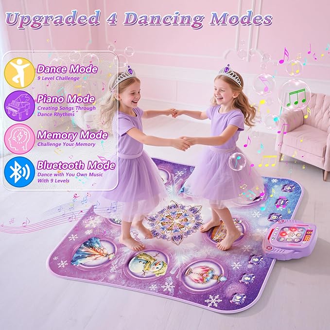 Dance Mat Toy for 3-12 Year Old Girls, Electronic Dance Pad with Wireless Bluetooth,Frozen 8-Button Music Princess Toys Play Mat for Kids with LED Light, Built-in Music, Toddlers Birthday Gift Ages 3+-CubbioJoy