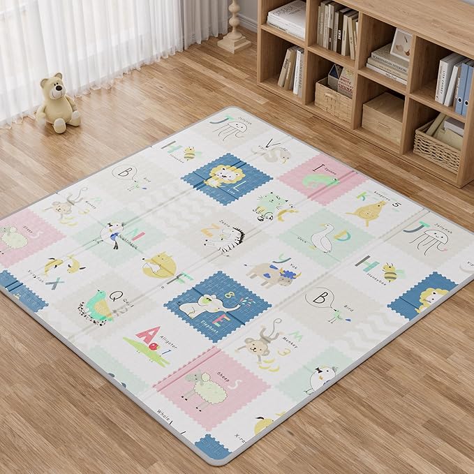59x59 Baby Play Mat, Foldable Baby Mat for Floor Tummy Time and Crawling, Waterproof & Anti-Slip Reversible Portable for Toddler Infant-CubbioJoy