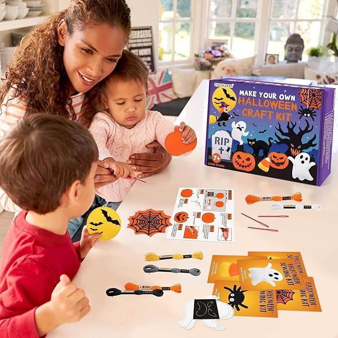 CiyvoLyeen Halloween Craft Kit Kids DIY Crafting and Sewing Set HalloweenStuffed Animal Felt Plushie for Girls and Boys Educational Beginners Sewing Set Sewing Kits for Kids Age 8 9 10 11 12-CubbioJoy