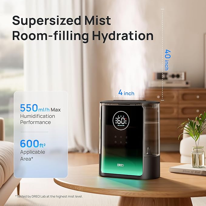 Dreo 8L Smart Humidifiers for Bedroom 600ft², 80H Runtime Warm&Cool Supersized Mist Humidifier for Large Room Indoor, Quiet Whole House humidifier for Baby, Plants, with Alexa/Google, Black, HM717S-CubbioJoy