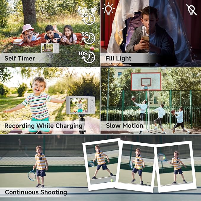 Digital Camera, 44MP 4K Auto Focus Point and Shoot Kids Video Camera with 64GB SD Card 2 Batteries 16X Digital Zoom Compact Portable Small Camera Gifts for Teens Kids Boys Girls(White)-CubbioJoy