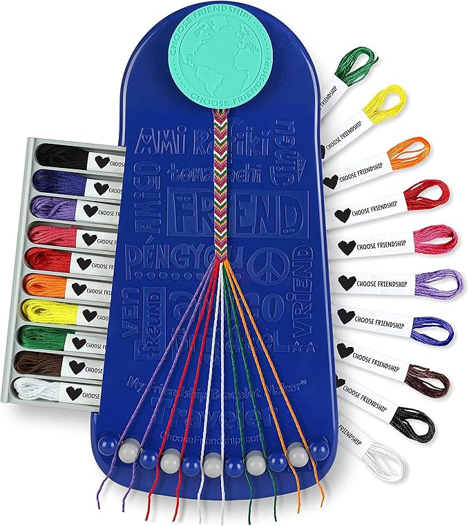 Choose Friendship Bracelet Making Kit – 20 Pre-Cut Threads, Portable Loom with Storage, Makes 8 Bracelets, Craft Gift for Kids Ages 8+, Dark Blue “Blueberry”-CubbioJoy