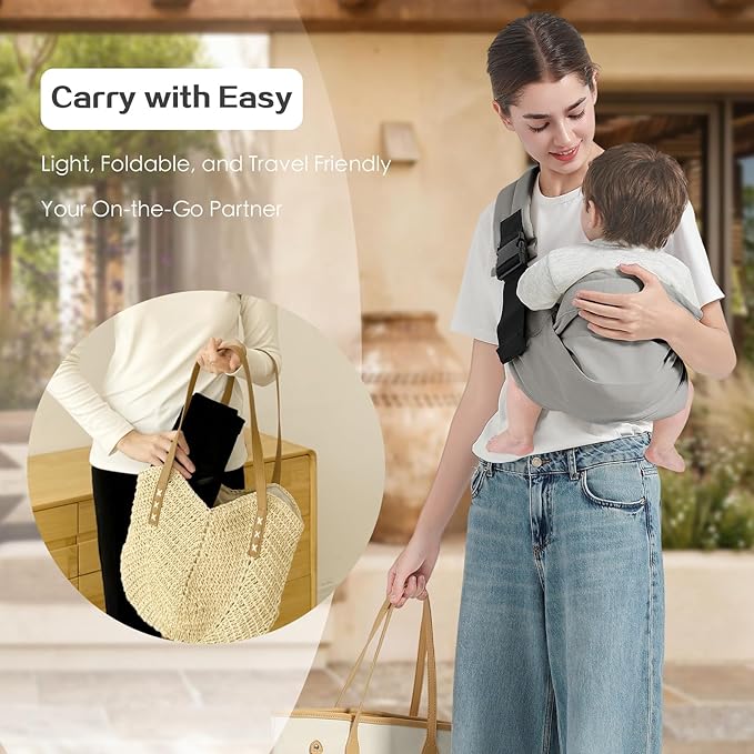 Baby Sling Carrier, Toddler Carrier Sling with Double Safety Buckle and Adjustable Shoulder Strap(7-30lbs), Baby Carriers One Size Fits All, Grey-CubbioJoy