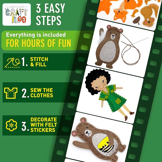 CRAFTILOO Woodland Sewing Kit for Kids, Fun and Educational Fairytale Craft Set for Boys and Girls Age 8-12, Sew Your Own Felt Forest Animal Craft Kit for Beginners-CubbioJoy
