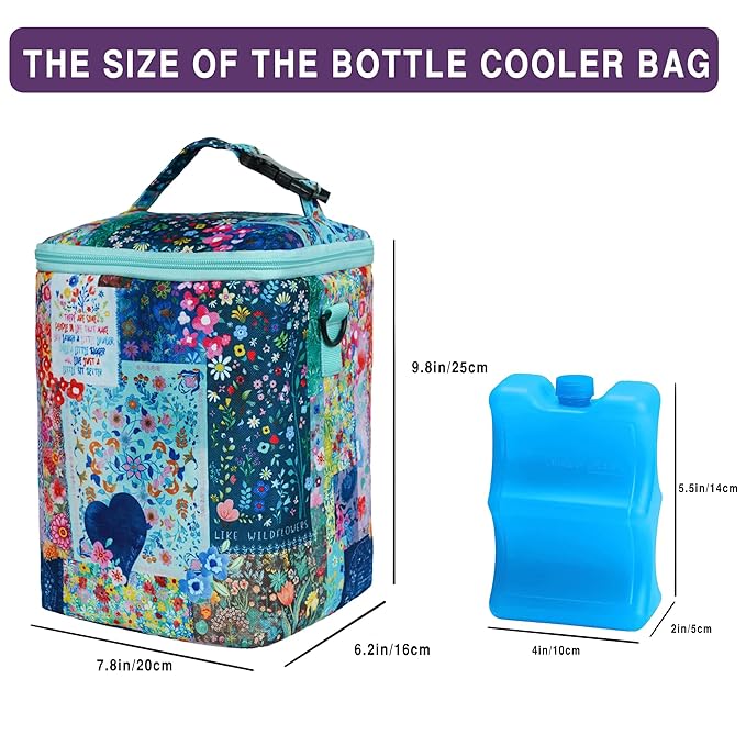 Breastmilk Cooler Bag with Ice Pack Fits 4 Baby Bottles Up to 9 Ounce Insulated Baby Bottle Bag Breast Milk Cooler on The Go with Strap Baby Bottle Cooler Bag for Nursing Mom Daycare or Travel-CubbioJoy