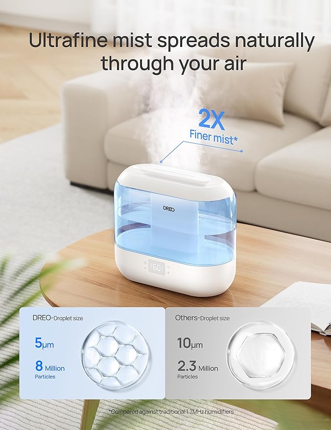 Dreo Humidifiers for Bedroom, Top Fill 4L Smart Cool Mist Humidifier with Oil Diffuser, Cartridge, Nightlight, 36H Runtime, Quiet Ultrasonic Humidifiers for Home, Baby Nursery, Plants, Office, HM311S-CubbioJoy