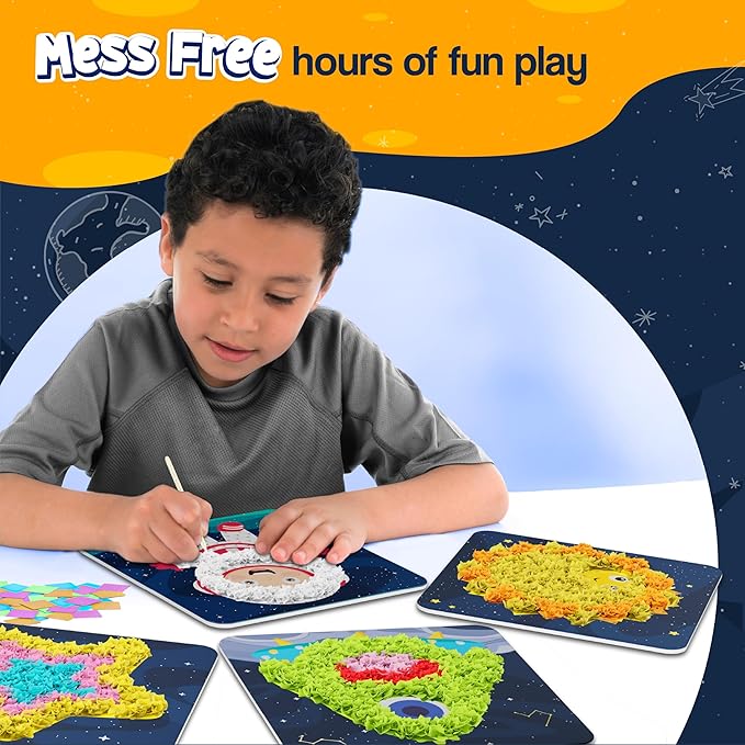 jackinthebox Poke Poke Art for Kids – Space Theme, Mess-Free Fabric Art and Craft, Flower Pressing Kits, Gift for Kids, Toys for Girls and Boys Ages 4 5 6 7 8-CubbioJoy