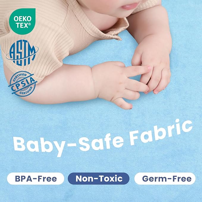 Baby Play Mat for Floor,1.3" Thick Memory foam Tummy Time Mat,Soft Coral Velvet Nursery Rug for Toddlers,Infants,kids,Extra Large Non Slip for Crawling,Tatami Style(Light Blue)-CubbioJoy