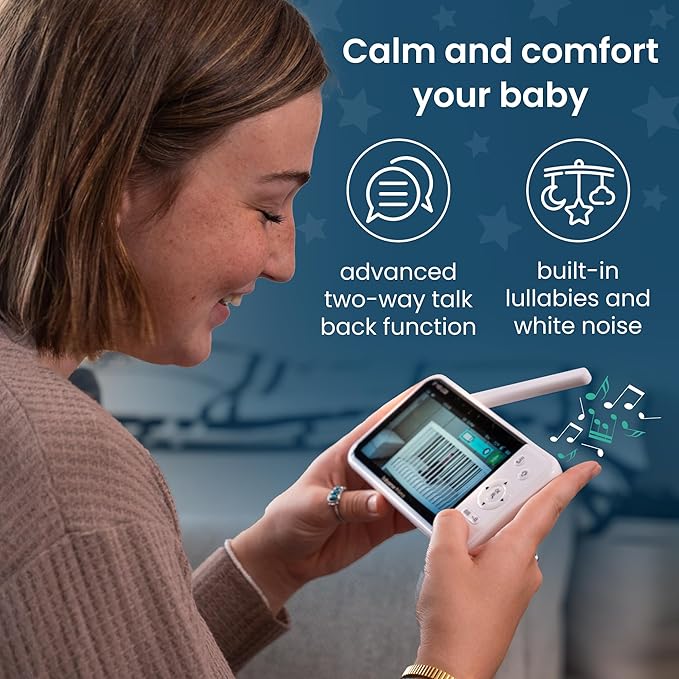 Babysense Prisma Baby Monitor with Camera and Audio, 5” HD Video Baby Monitor with 2 Cameras, 6-Color Night Light, Split Screen, Sound Machine with White Noise & Lullabies, Secure No WiFi-CubbioJoy
