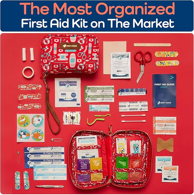 KeepGoing Travel First Aid Kit for Kids – 130 Pc. for Car, Home, Purse, Diaper Bag & Backpack with Latex-Free Bandages - Mini First Aid Kit Travel Size TSA-Approved-CubbioJoy