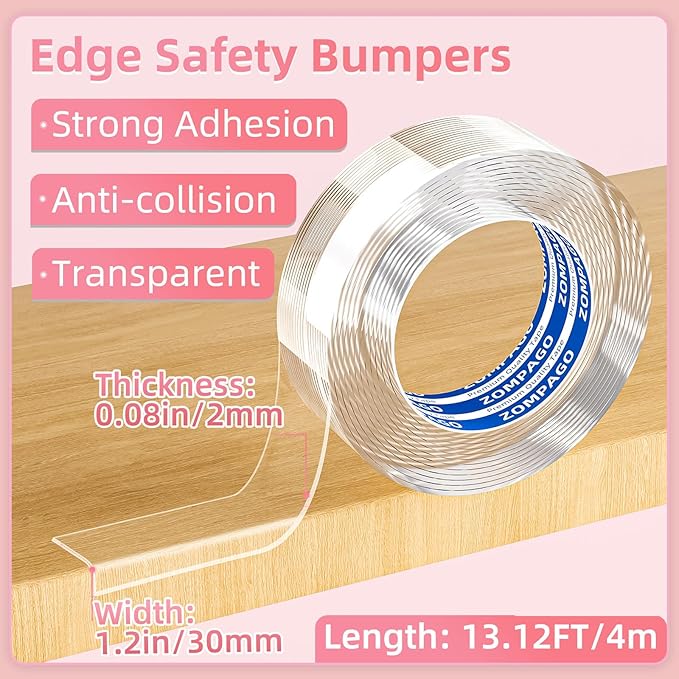 Clear Soft Corner Protectors for Furniture Strip,1.2in x 13FT,Sharp Edge & Table Bumper,Window Edge,Wall Protector, Soft Corner Guards Safe for Proof,Table Corner Protectors in Family-CubbioJoy