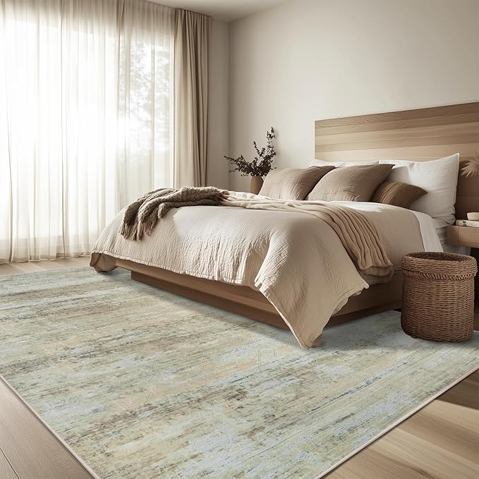 8x10 Area Rug Living Room Rugs - Washable Rug Large Modern Abstract Soft Thin Carpets Indoor Floor No Slip Vintage Carpet for Bedroom Under Dining Table Nursery Home Office Decor Brown-CubbioJoy