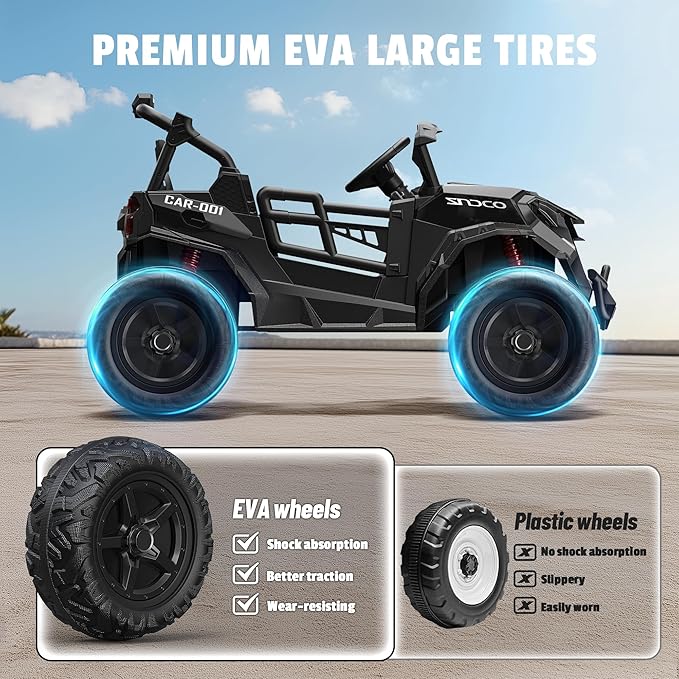 24V 2 Seater Ride on Car Truck, 4x200W, EVA Tires, 4WD/2WD, Rainbow Lights, Remote Control, Shock Absorbers, Bluetooth, Ride On UTV Toy for Kids Ages 3-8, Black-CubbioJoy