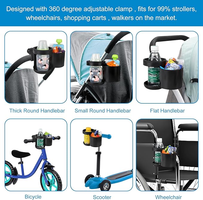 Accmor Universal Cup Holder, Stroller Cup Holder, 360° Rotatable Large Caliber Designed Bottle Holder for Stroller, Bike, Wheelchair, Walker, Scooter-CubbioJoy