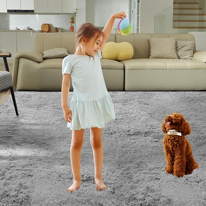 5X8 Ultra Soft Rug for Living Room, 5X8 Fluffy Shag Area Rug for Bedroom, Modern Shaggy Carpets Fuzzy Rug for Teens Dorm Nursery Home Decor Aesthetic, Upgrade Anti-Skid Durable, Grey-CubbioJoy