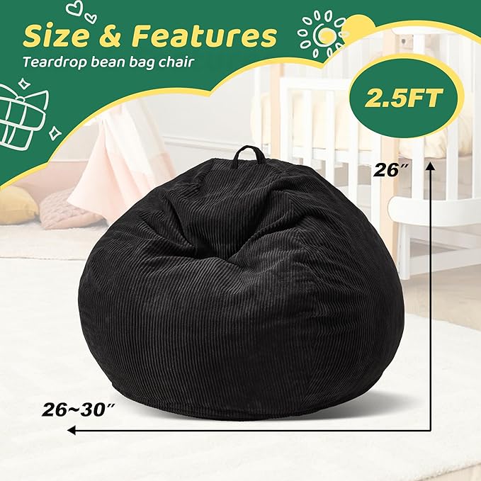 Bean Bag Chairs Teardrop Bean Bag Chair Beanbag Chair with Memory Foam Filled Machine Washable Cover for Living Room, Bedroom (Small,Black)-CubbioJoy
