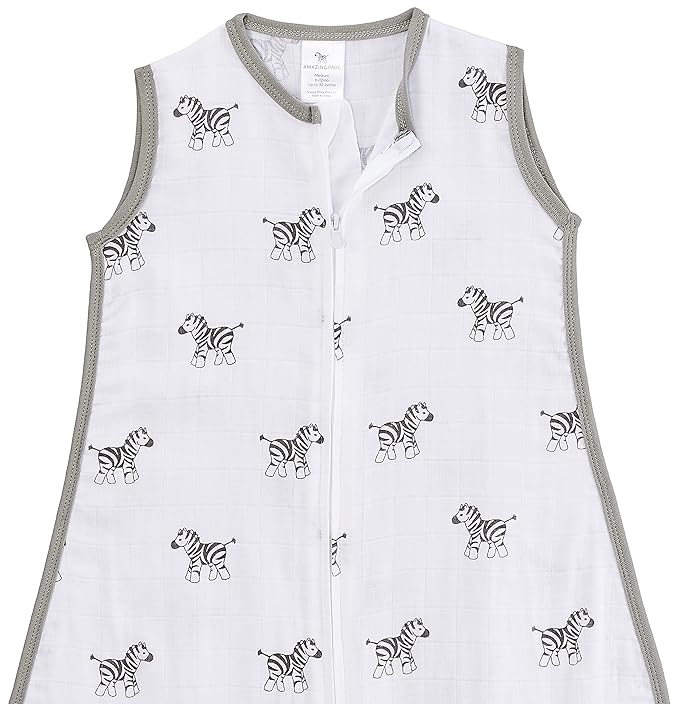 Amazing Baby Cotton Muslin Sleeping Sack, For Baby Boy or Girl, Wearable Blanket with 2-way Zipper, Zebras, Black, Medium (6-12 Month)-CubbioJoy