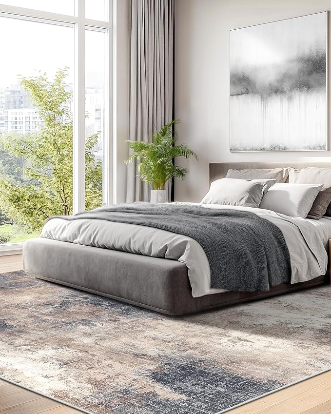 AMADA HOMEFURNISHING 9x12 Large Area Rug, Modern Abstract Living Room Rug with Non-Slip Backing & Short Pile, Washable Rug with Abstract Pattern for Living Room, Bedroom and Dinning Room, Brown-CubbioJoy