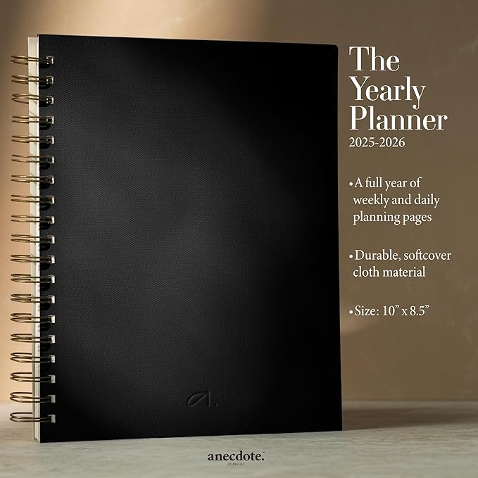 Anecdote Planner 2026 (8.5" x 10") Spiral Notebook - 2026 Daily Planner Weekly and Monthly - Features a Library Buckram Cover, Brass and A4 Size Bleed-Resistant Paper - Organize All 52 Weeks. Start Anytime – Black-CubbioJoy