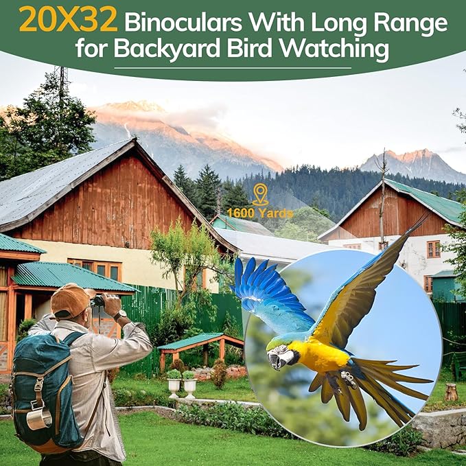 Compact Binoculars for Adults High Powered - OPAITA 20x32 Small Binoculars for Adults Kids with Low Light Vision for Hunting Cruise Ship Travel Concert Hiking-CubbioJoy