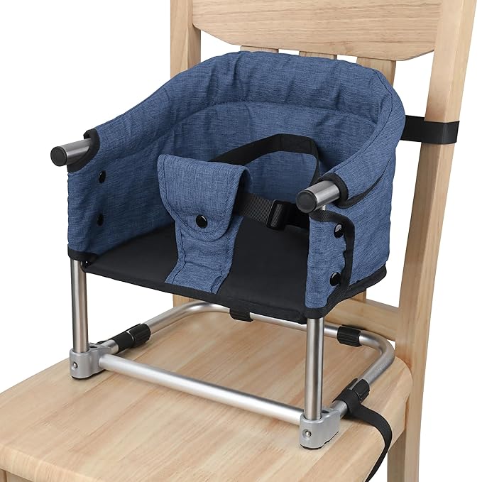 Booster Seat for Dining Table: Portable Toddler Booster Chair with Safety Buckle and Height Adjustable, Foldable Baby Feeding Chair, Kids High Chair Booster Seat for Kitchen Home Travel - Navy Blue-CubbioJoy