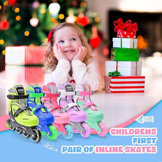 2PM SPORTS Inline Skates with Light Up Wheels, Roller Skates Blades for Boys Girls Kids Ages 5-8 8-12 4-6 6-12, Size Adjustable Beginner Blades Roller Skates-CubbioJoy