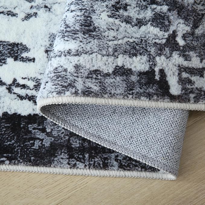 9x12 Rug Washable Boho Rug Soft Large Area Rug Non-Slip Non-Shedding Faux Wool Vintage Rug for Living Room, Farmhouse, Dining Room, Indoor, Kids Playroom, Grey and Black-CubbioJoy