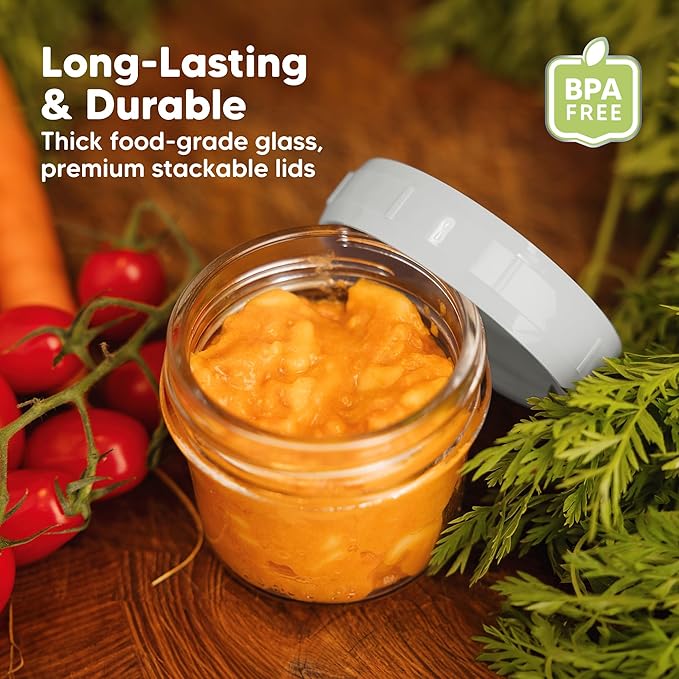 KeaBabies 12pk 4oz Glass Baby Food Containers with Lids - Leak-Proof, Microwavable Small Glass Jars, Baby Purees & Toddler Snack Storage Containers, BPA-Free, Dishwasher & Freezer Safe (Slate)-CubbioJoy