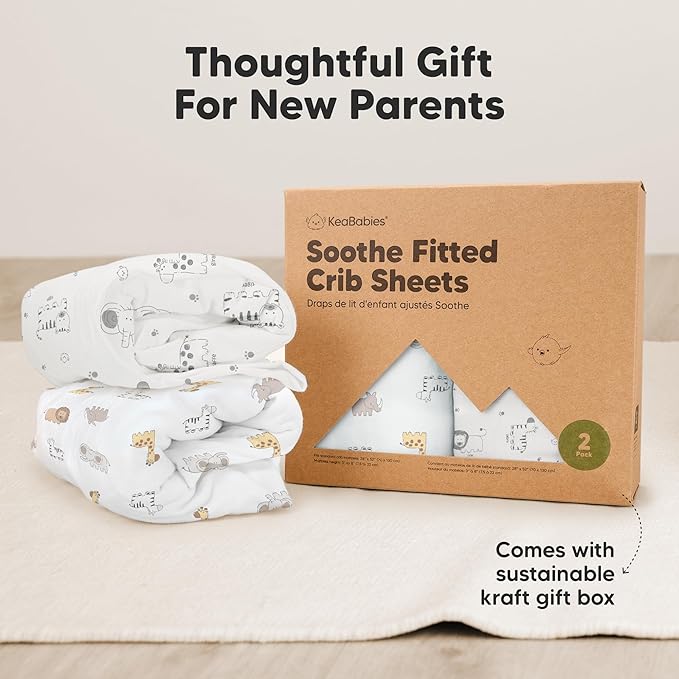 KeaBabies 2-Pack Organic Crib Sheets for Boys, Girls - 52x28 Fitted Crib Mattress Sheet Neutral, Breathable Jersey Cotton Cover for Baby Bed, Toddler Mattress, Soft & Cute Prints (KeaSafari)-CubbioJoy
