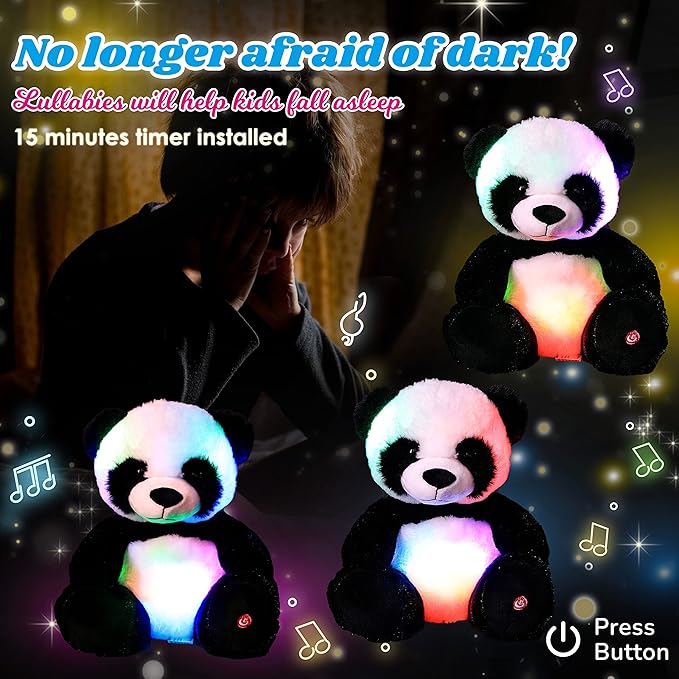 Cuteoy Glowing LED Panda Light-up Nightlight Toys Musical Plush Stuffed Animal Soft Singing Lullabies Birthday Christmas Plushies Gifts for Kids Boys Girls,10"-CubbioJoy
