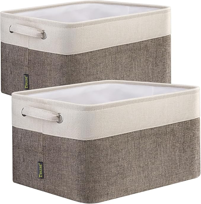 BALEINE 2 Pack Fabric Storage Bins for Shelves, Linen Storage Baskets for Organizing, Decorative Closet Bins for Clothes, Home (Brown, 15"x11"x9.5") ﻿-CubbioJoy