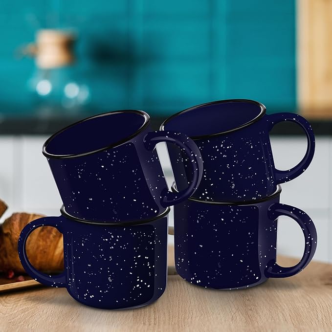 DISCOUNT PROMOS Ceramic Campfire Coffee Mugs 13 oz. Set of 10, Bulk Pack - Perfect for Tea, Espresso, Cappuccino, Hot Cocoa - Blue-CubbioJoy