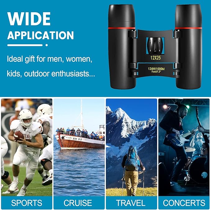 12X25 Mini Pocket Binoculars Compact, Small Lightweight Foldable for Adults Kids Bird Watching, Travel, Opera Concert, Hiking, Cruise, Football Game Green-CubbioJoy