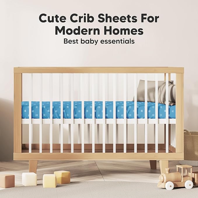 KeaBabies 2-Pack Organic Crib Sheets for Boys, Girls - 52x28 Fitted Crib Mattress Sheet Neutral, Breathable Jersey Cotton Cover for Baby Bed, Toddler Mattress, Soft & Cute Prints (KeaPixel)-CubbioJoy