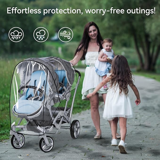 bemece Double Stroller Rain Cover, Weather Shield Double Stroller for Front and Rear Seats Twin Stroller, Baby Outdoor Activities Accessories, Protects Children from Rain, Snow, Wind-CubbioJoy