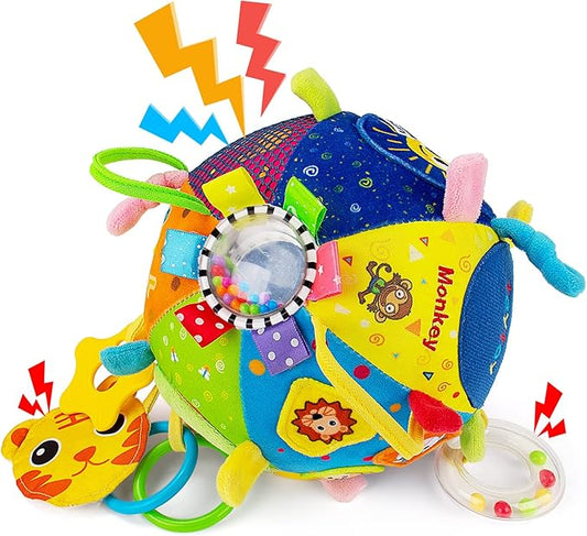 8-in-1 Sensory Balls for Infant Toddlers,Rainbow Fabric Baby Toy for Sensory Development,Montessori Toys for Babies 6-12 Months,8 Different Sensory Tactile Textures with Crinkle Rattle Squeakers-CubbioJoy