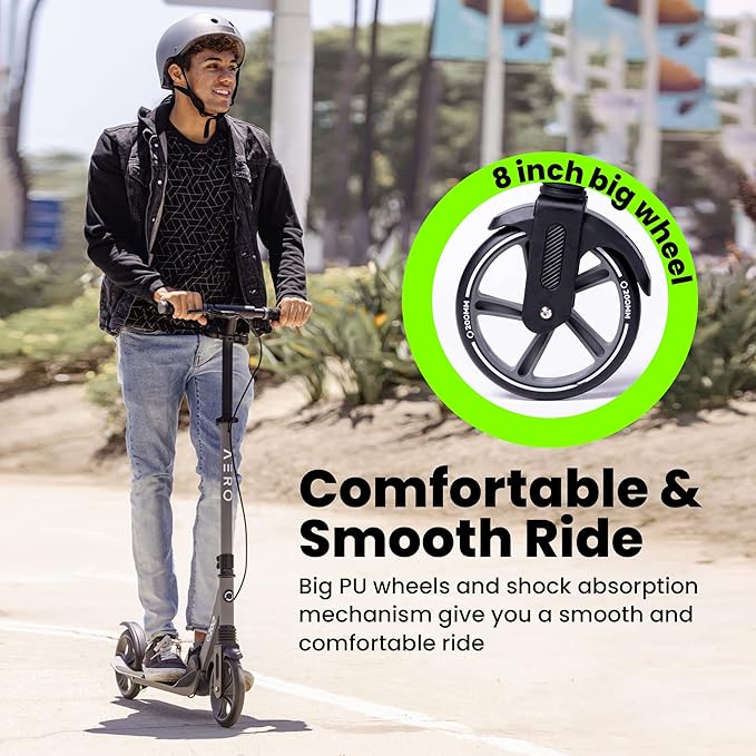 Aero Big Wheels Kick Scooter for Kids 6+, Teens & Adults | Light Up Wheels, Hand Brake, Rubber Deck Mat & Shock Absorption | Foldable & Height Adjustable-CubbioJoy