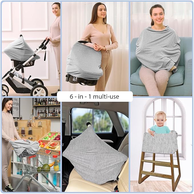 Car Seat Covers Baby - Multi-use Cover Carseat Canopy, Breathable Breastfeeding Cover, Car Seat Covers for Bbies, Boys & Girls Shower Gifts (Knit Grey)-CubbioJoy