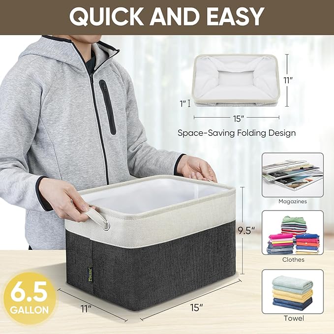 BALEINE Fabric Storage Bins for Shelves, Linen Storage Baskets for Organizing, Decorative Closet Storage Bins for Clothes, Toys, Home Storage (Black, 4 Pack)-CubbioJoy