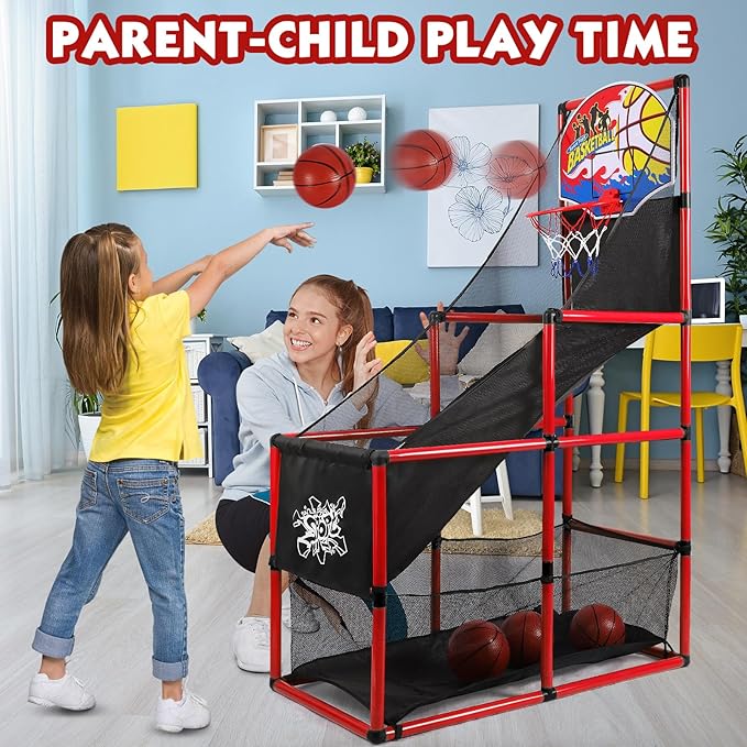 AOKESI Arcade Basketball Game Set Indoor for Kids Basketball Hoop Outdoor Sports Play Toy for Toddler Boys Girls 3-5 6-7 8-12 Years Old Adjustable Height with 4 Balls-CubbioJoy