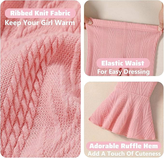 2 Pack Toddler Baby Girl Pants Flare Leggings Ribbed Knit Newborn Bell Bottoms Solid Ruffle Infant Pants for Girls-CubbioJoy