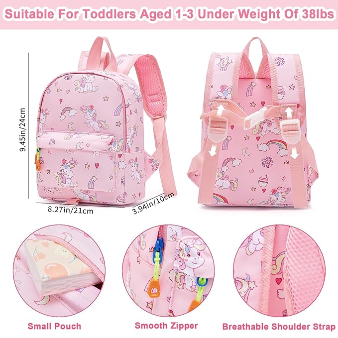 Accmor Toddler Backpack Leash with Anti Lost Wrist Link, Cute Mini Child Walking Harnesses Keep Kids Close Back Pack Rope Tether Rein for Baby Boys (Pink/Unicorn)-CubbioJoy